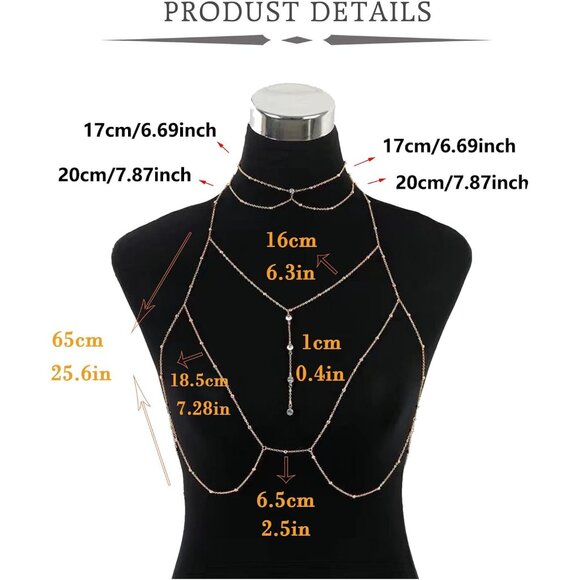 🆕 Women Gold Rhinestone Peal Back Chain Necklace Lingerie Waist Belly Jewelry - Picture 6 of 7